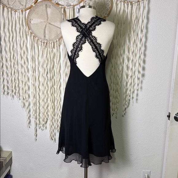 A.B.S | Allen Schwartz Vintage Black Slip Dress with Lace Straps size 12/P - Picture 5 of 11